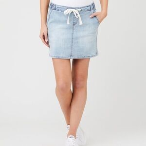 Maternity Medium Wash Denim Drawstring Mini Skirt - Women